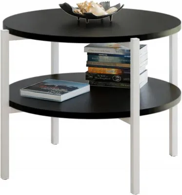 Zdjęcie produktu dla Stolik kawowy okrągły loft z półką 55x55x46 cm metalowy biały