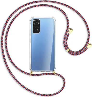 Produktbild von Handykette Backcover-Schutzhülle mit Band (Metall goldfarben) für Xiaomi Redmi Note 11S 4G - silber/blau/rot