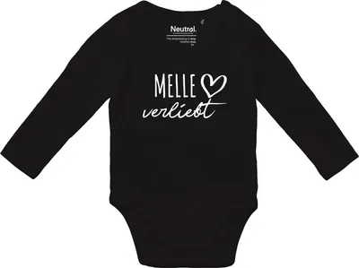 Produktbild von Huuraa Baby Body Melle verliebt 68 Black  Baumwolle Fairtrade Langarmbody Geschenkidee