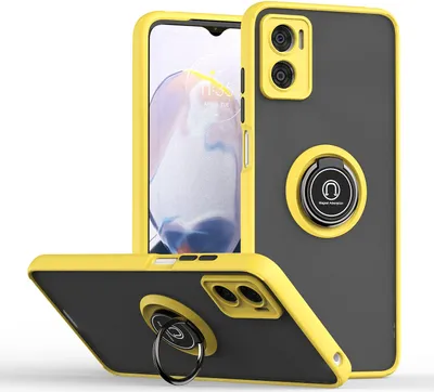Produktbild von Moto E22 Hülle, Ring Halter Ständer Matte Transluzent TPU Rahmen Stoßfest Schutzhülle für Motorola Moto E22i / E22 Gelb