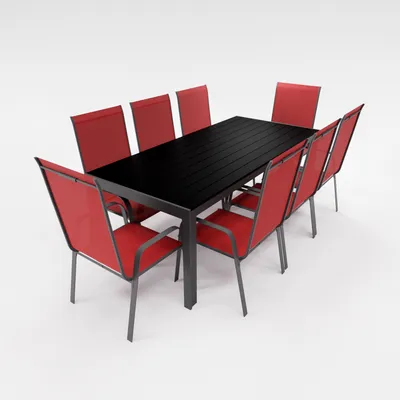 Produktbild von Gartenmöbel Set Alu Tisch 9-tlg. 8x Stapelsessel Essgruppe Gartenset Sitzgruppe burgundrot
