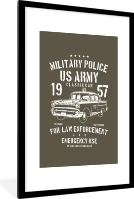 Produktbild von MuchoWow® MuchoWow® Gerahmtes Poster Mancave - Polizei - Auto - Braun - Vintage 60x90 cm - Poster mit zchwarzem Bilderrahmen - Dekoration - Wandposter Wohnzimmer - Hochwertig