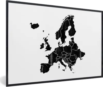 Produktbild von MuchoWow® Gerahmtes Poster Europa-Karte mit dunkler Aquarellfarbe und helleren Flecken - schwarz-weiß 30x20 cm - Poster mit Schwarzem Bilderrahmen Wandposter Rahmen Foto Bilder - Kunstdruck - Bild-Poster