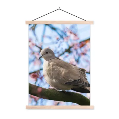 Produktbild von MuchoWow® Textilposter Vogel - Blumen - Taube - Blütenzweige - Rosa 40x53 cm mit holzfarbenen Rahmen - Schlafzimmer