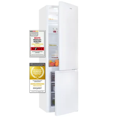 Produktbild von Exquisit Kühl-Gefrierkombination, 262 Liter, Alarm-Funktion, 4 Glasablagen, 3 Gefrierschubladen, 4-Sterne-Gefrierfach, KGC265-70-040D weiss