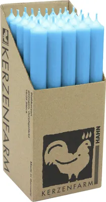 Produktbild von Stabkerzen aus Paraffin, 250/22 mm, Hellblau, KERZENFARM HAHN, Brenndauer ca. 12h, 25 Stück pro Verpackung