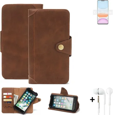 Produktbild von K-S-Trade Handyhülle + Kopfhörer für Meizu M10S Schutz Hülle Walletcase Bookstyle Tasche Case Handytasche Wallet Flipcase Cover PolyurethanBraun (1x)