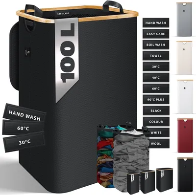 Produktbild von KESSER® Wäschekorb mit Deckel faltbar Wäschebox Wäschetruhe Wäschetonne | Wäschesammler mit herausnehmbaren Wäschesäcke | Laundry Baskets Wäschesortierter inkl. Waschhinweisen