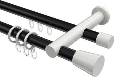 Produktbild von Interdeco Rundrohr-Innenlaufstange / Gardinenstange (Kombination) Schwarz / Weiß, Typ Platon Sitra (Konus), 20 mm Ø 2-läufig, 520 cm