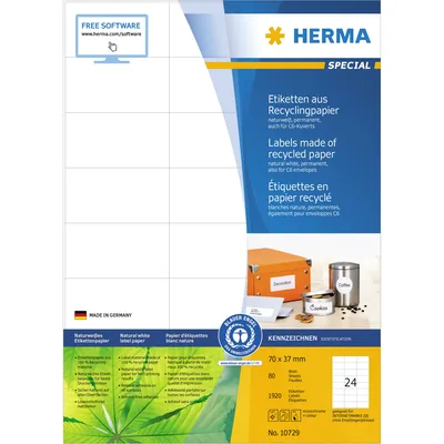 Produktbild von HERMA 10729 - Weiß - Selbstklebendes Druckeretikett - Gestanztes Etikett - A4 - Papier - Laser/Inkjet
