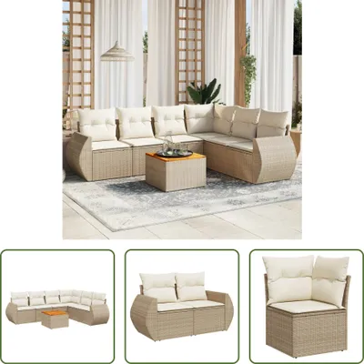 Produktbild von The Living Store 7-tlg. Garten-Sofagarnitur mit Kissen Beige Poly Rattan