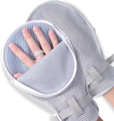 Produktbild von 1 Paar Medizinische Fesselhandschuhe, Handschutzhandschuhe für Demenzpatienten oder ältere Menschen, autistische Kinder, Bettfesselhandschuhe（Reißverschluss-Stil）