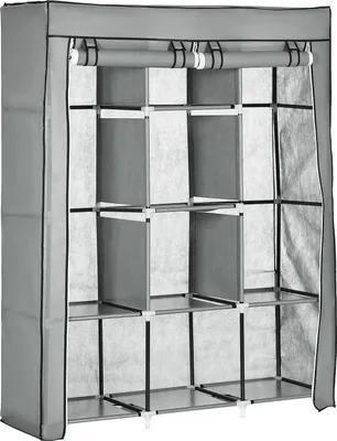 Produktbild von Stoffschrank Mit Kleiderstangen, 8 Ebenen, Hellgrau, Faltbare Garderobe Für Schlafzimmer & Flur