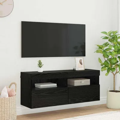 Image de Meuble TV mural exclusif - 100 x 30 x 40 cm - Noir, imitation chêne