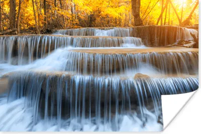 Produktbild von MuchoWow® Poster Wasserfall - Natur - Bäume - Herbst - Landschaft 120x80 cm - Bilder