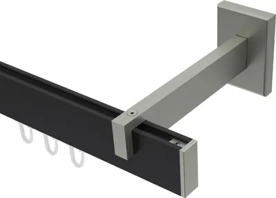 Produktbild von Interdeco Innenlaufstange / Gardinenstange mit Innenlauf Schwarz / Edelstahl-Optik, Typ Smartline Paxo (Kappe), 14x35 mm 1-läufig, 420 cm