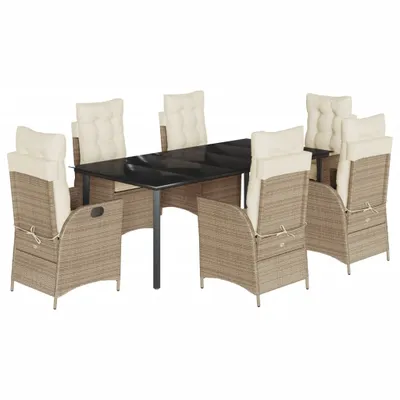 Image de vidaXL Ensemble de jardin 7 pièces avec coussins Beige Poly rotin