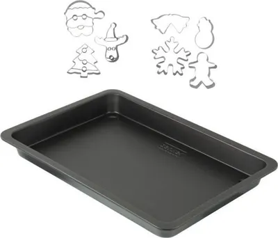 Obrázok produktu pre Plech na pečenie s 7 vianočnými formičkami na cukrovinky, 42 x 29 cm, nepriľnavá povrchová úprava, oceľ