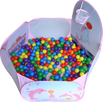 Produktbild von Kinder Bällebad, Pop Up Baby Kugelbad Outdoor mit Mini Basketballkorb Bällepool Bällebecken Spielbälle Kugelbad Bällchenbad Spielbecken für drinnen und draußen 120cm inch - Pink