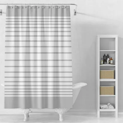 Obrázok produktu pre Sprchový záves 180x180cm, vinyl, priehľadný/biely, pruhovaný
