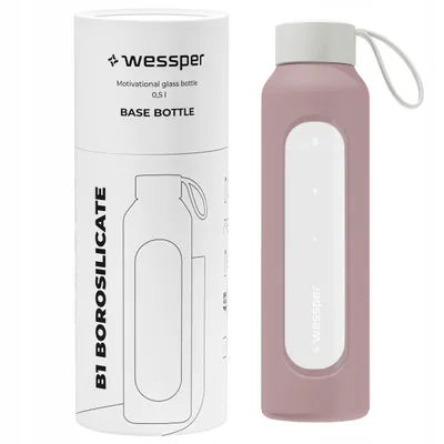Produktbild von Wessper Trinkflasche aus Glas mit Silikonhülle – 0,5 L – mit Zeitmarkierungen – Dreckiges Rosa