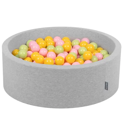 Obrázek produktu pro KiddyMoon 90x30cm/300 míčků ∅ 7cm Kulatý Suchý Bazén s míčky Certifikováno vyrobeno v EU, Světle Šedá: Světle Zelená/Žlutá/Pudrově Růžová