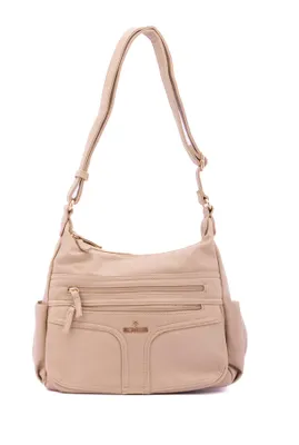 Productafbeelding van Dames Schoudertas Ecopelle Cognac Rits en Meerdere Vakken Coffee UNICA 33x25x14 cm