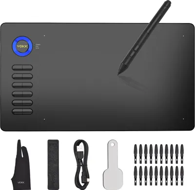 Zdjęcie produktu dla Tablet graficzny VEIKK A15 z czułością 8192, rysikiem bezbateryjnym, 12 klawiszami skrótów, rozmiarem 10 x 6 cali, częstotliwością odświeżania 250 RPS i rozdzielczością 5080 LPI, przeznaczony do laptopów i komputerów PC, kompatybilny z systemami Windows, Mac i Android, do malowania, szkicowania, projektowania, zajęć online i tworzenia dzieł sztuki (niebieski)