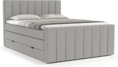 Produktbild von Boxspringbett Livia Interiors, Bett 200x200 cm, mit Behälter, Doppelbett, H3 Bonell- und Taschenmatratze und Topper, Webstoff Inari - Hellgrau