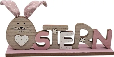 Produktbild von Bambelaa! Osterhase Deko Aufsteller Ostern Schriftzug Zum Hinstellen Holzdeko Osterdekoration Frühling Dekofigur 26 cm Rosa
