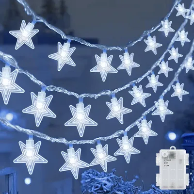 Lichterkette mit Sternen, 6 m, 40 LEDs, batteriebetrieben, IP65