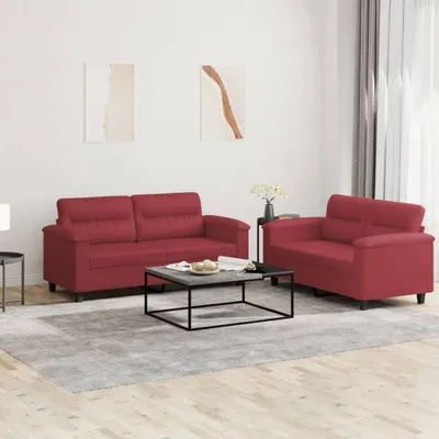 Produktbild von Cloris DesignMöbel 2-tlg. Sofagarnitur mit Kissen Weinrot Kunstleder , Schlafsofas 2024 Neu