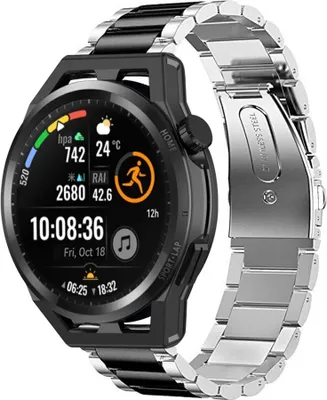 Produktbild von Strap-it Huawei Watch GT Gliederarmband (Silber/Schwarz)