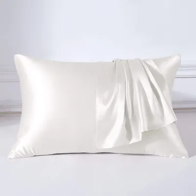Produktbild von Seidenkissenbezug (22 Momme) – 100 % Seide – Milbenabweisender Seidenkissenbezug mit Reißverschluss – Weiß, 50 x 75 cm