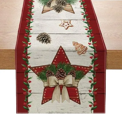 Produktbild von Kersttafelloper, Tischdecke, Kerstdeko, Entreekleed (183 cm x 33 cm, Stil 3)