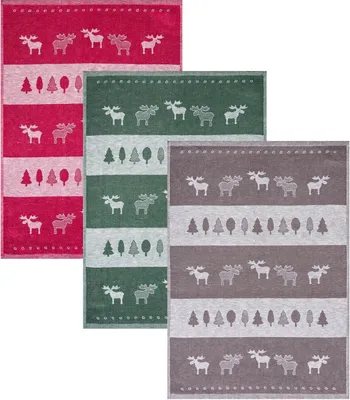 Produktbild von Kracht Geschirrtuch Elchreihe" 3er-Pack rot/grau/dunkelgrün 50x70 cm"