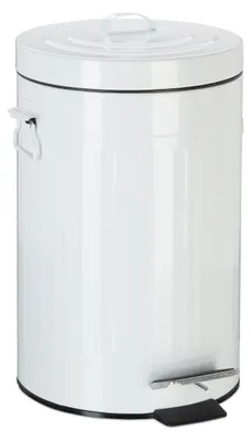 Produktbild von Relaxdays Treteimer Vintage, Abfalleimer für Küche oder Bad, aus Metall, mit Tretfunktion, Kosmetikeimer, 12 Liter Weiß