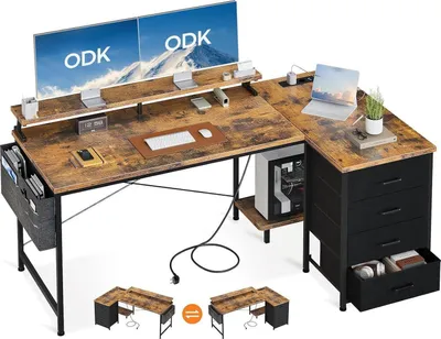 Immagine prodotto di Scrivania ODK a L 160x80x84,7 cm con ripiano per monitor e stazione di ricarica