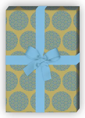 Produktbild von Orientalisches Geschenkpapier mit Blüten Kreisen, Erbsen grün blau - G11478, 32 x 48cm