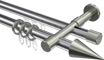 Produktbild von Interdeco Rundrohr-Innenlaufstange / Gardinenstange (Kombination) Chrom / Edelstahl-Optik, Typ Prestige Savio (Kegel), 20 mm Ø 2-läufig, 420 cm