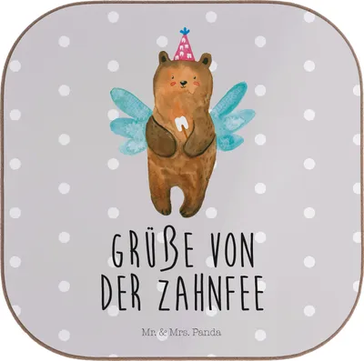 Produktbild von Mr. & Mrs. Panda Untersetzer für Gläser Bär Zahnfee - Grau Pastell - Geschenk, gläseruntersetzer, Erster Zahn, Tischuntersetzer, Teddy, Fee, Coaster, Milchzahn, Tassen