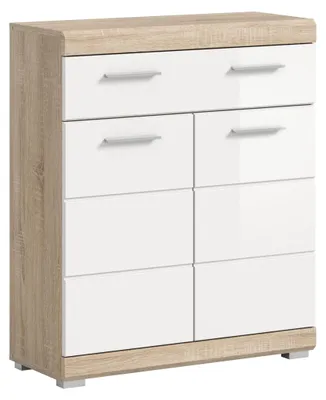 Productafbeelding van Badkamerkastje 2 laden | wit, glanzend / Sonoma eikenhout