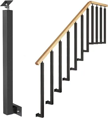 Produktbild von Famanu Treppengeländer mit schwarzen Haltern - Ideal für Veranda und Außenbereiche