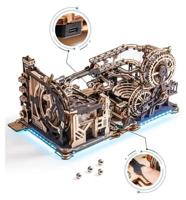 Image de Puzzle en bois 3D, circuit de billes motorisé LGX02, avec port USB et éclairage LED