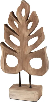 Produktbild von formano Teakholz Deko Objekt Blatt stehend Design Skulptur auf Fuß 48 x 24 cm