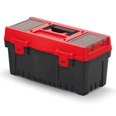 A red and black toolbox is shown against a white background.