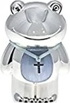 Produktbild von Spardose "Frosch" versilbert mit blauer Emailleeinlage - ideal als Geschenk zur Geburt oder Taufe!