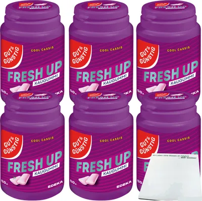 Produktbild von Gut & Günstig Kaugummi Cool Cassis zuckerfrei 6er Pack (6x50 Stk. Dose) + usy Block