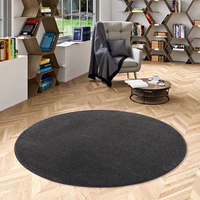 Produktbild von Hochflor Luxus Velours Teppich Touch Anthrazit Meliert Rund, Größe:240 cm Rund
