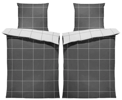 Produktbild von 4 teilig Winter Bettwäsche 155x220 cm Kariert anthrazit weiß Flausch Fleece